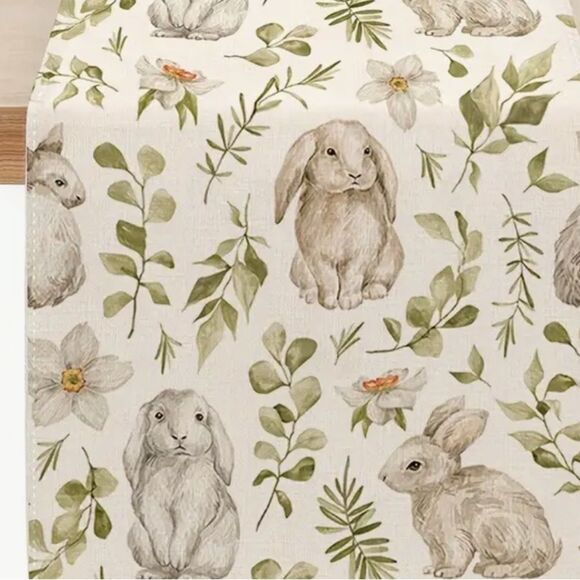 New Beautiful Cream w/ bunnies Easter Spring Design home Table Runner 72x13 - Picture 2 of 5